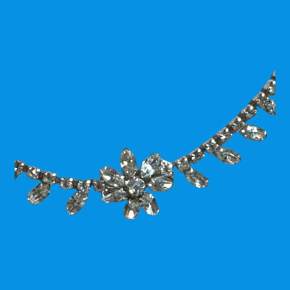 Vintage Denbe Silver Clear Rhinestone Necklace Choker Flapper 15" Art Deco
